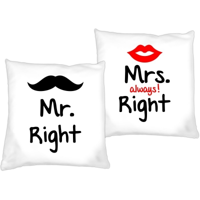 Poduszki dla par zakochanych komplet 2 sztuki Mr. Mrs. Right